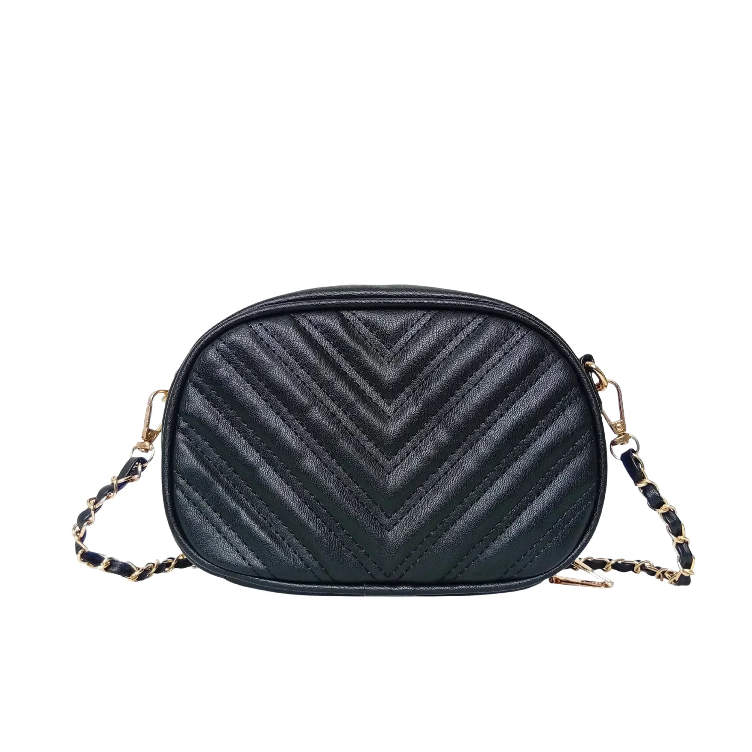 Borsa a Tracolla Ovale Trapuntata | Dettaglio esterno | ecopelle | Nero