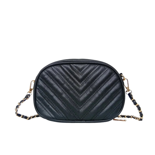Borsa a Tracolla Ovale Trapuntata | Dettaglio esterno | ecopelle | Nero
