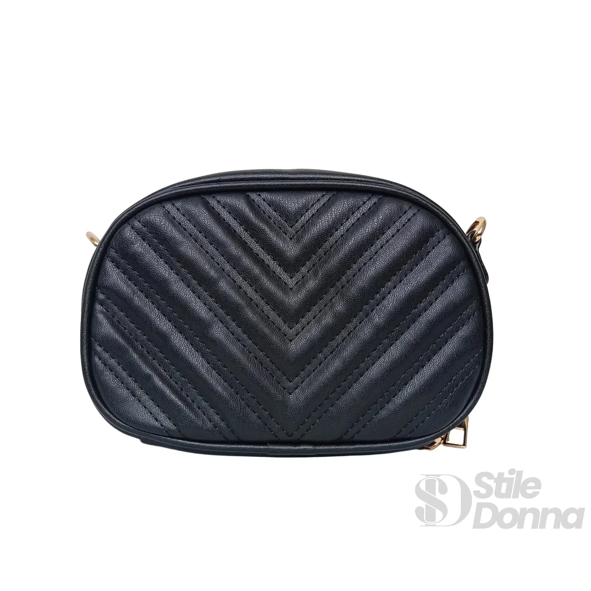 Borsa a Tracolla Ovale Trapuntata | Vista dall'alto | ecopelle | Nero
