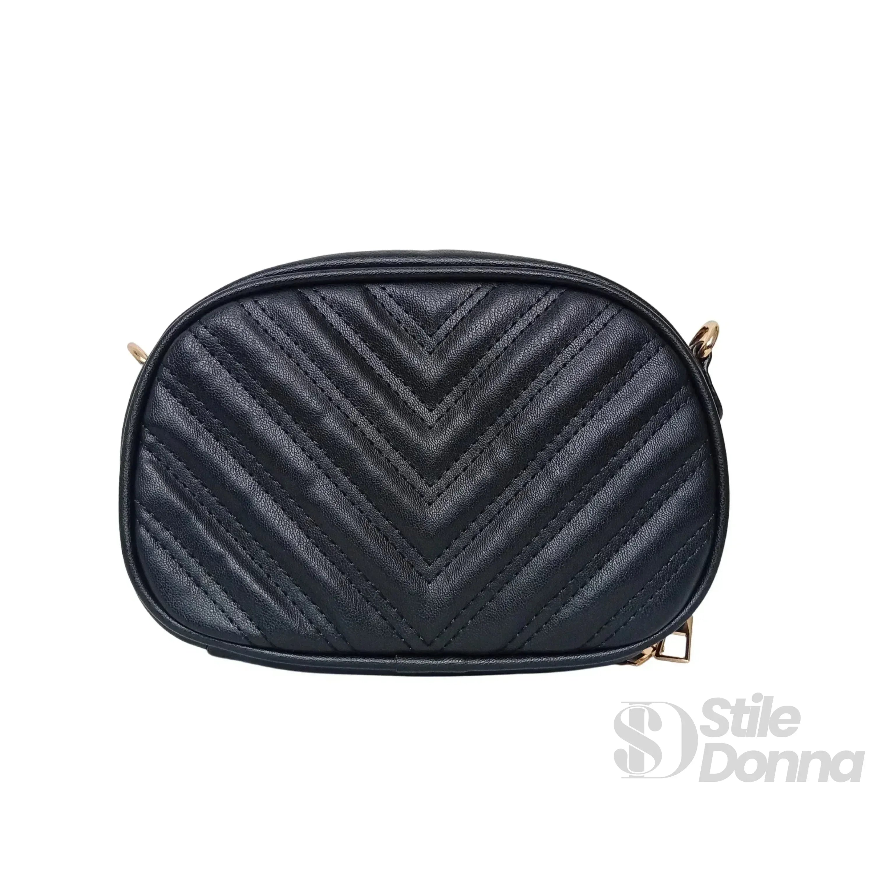 Borsa a Tracolla Ovale Trapuntata | Vista dall'alto | ecopelle | Nero
