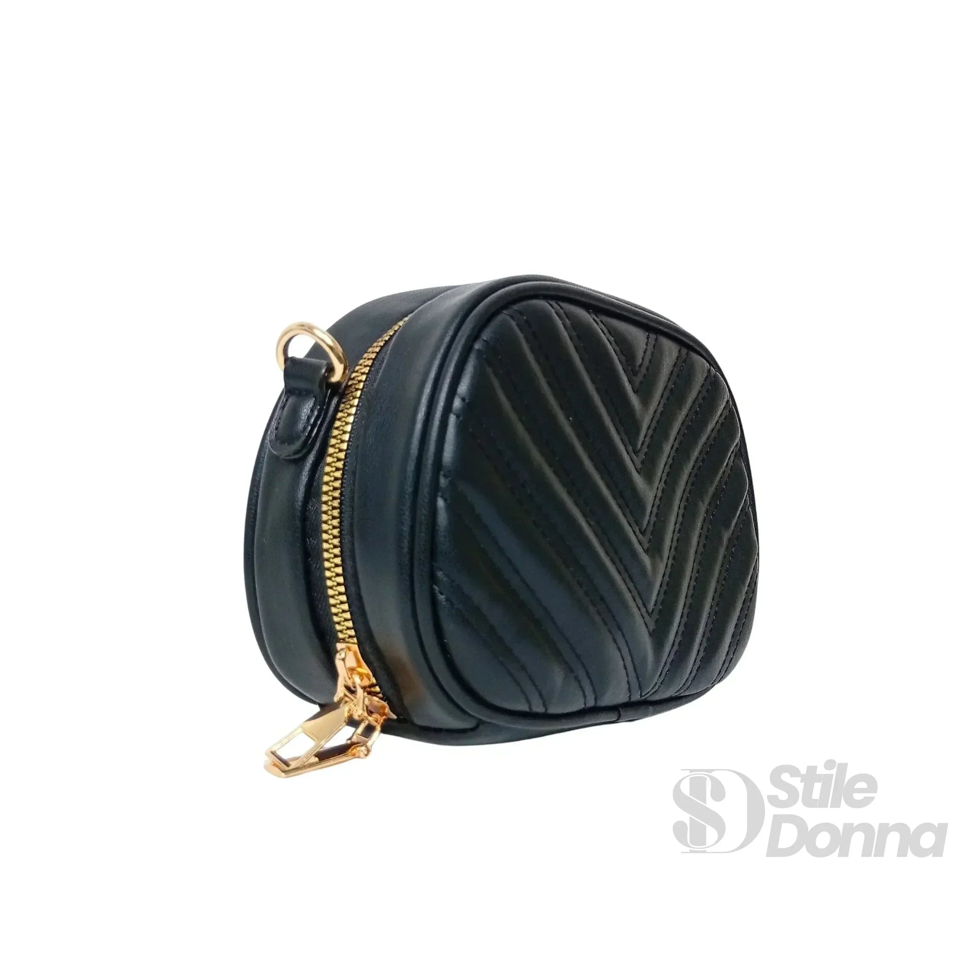 Borsa a Tracolla Ovale Trapuntata | Insieme con accessori | ecopelle | Nero