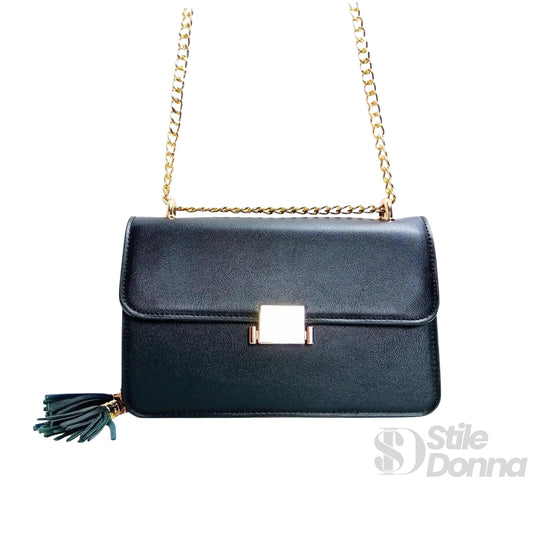 Stile Donna borsa a tracolla Vallo ecopelle nera – dettaglio esterno