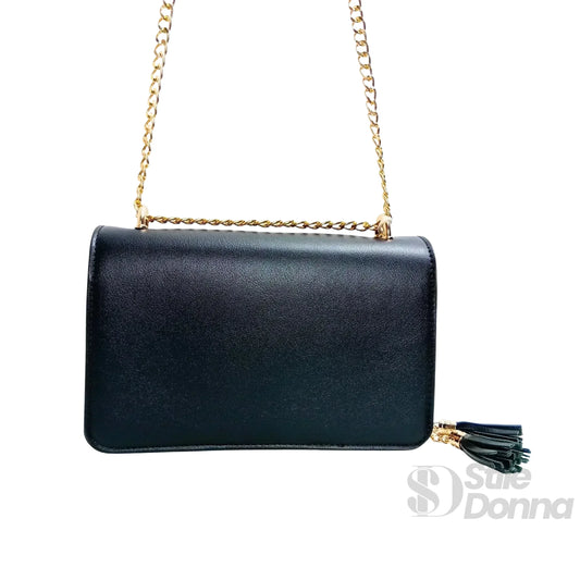 Stile Donna borsa a tracolla Vallo ecopelle nera finiture dorate – vista posteriore