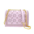 Stile Donna borsa a tracolla ecopelle viola con catena dorata rosa – vista frontale