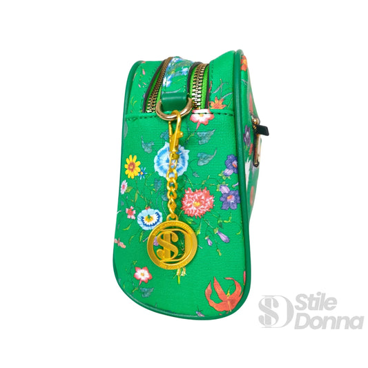 Stile Donna borsa a tracolla tessuto stampa floreale verde – vista laterale