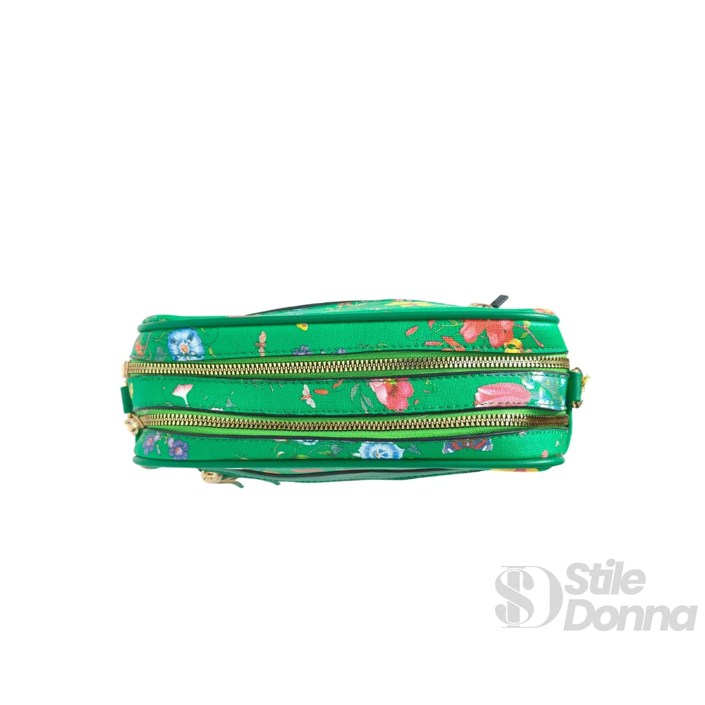 Stile Donna borsa a tracolla tessuto floreale verde – interno e tasche