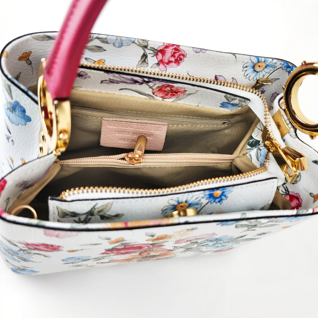 Stile Donna borsa a tracolla vera pelle stampa floreale – con accessori
