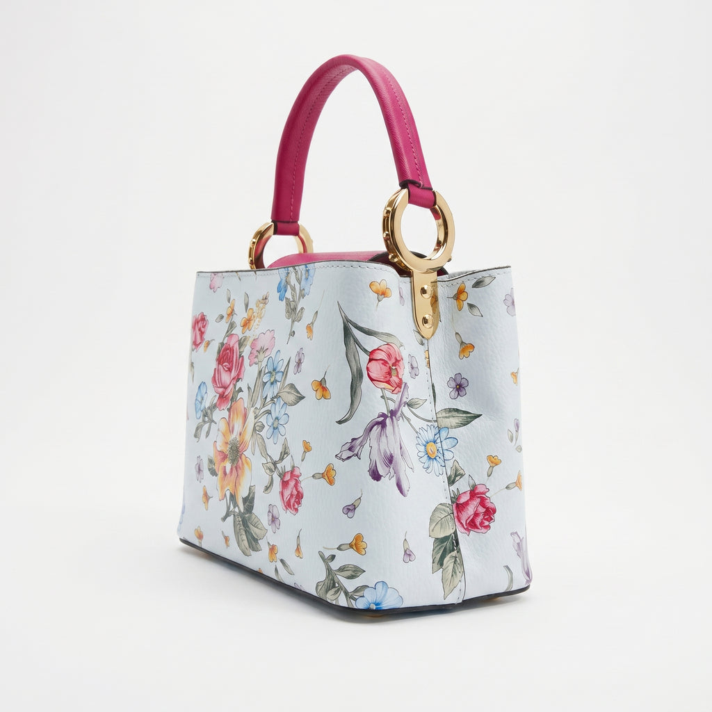 Stile Donna borsa a tracolla vera pelle stampa floreale rosa – vista dall'alto