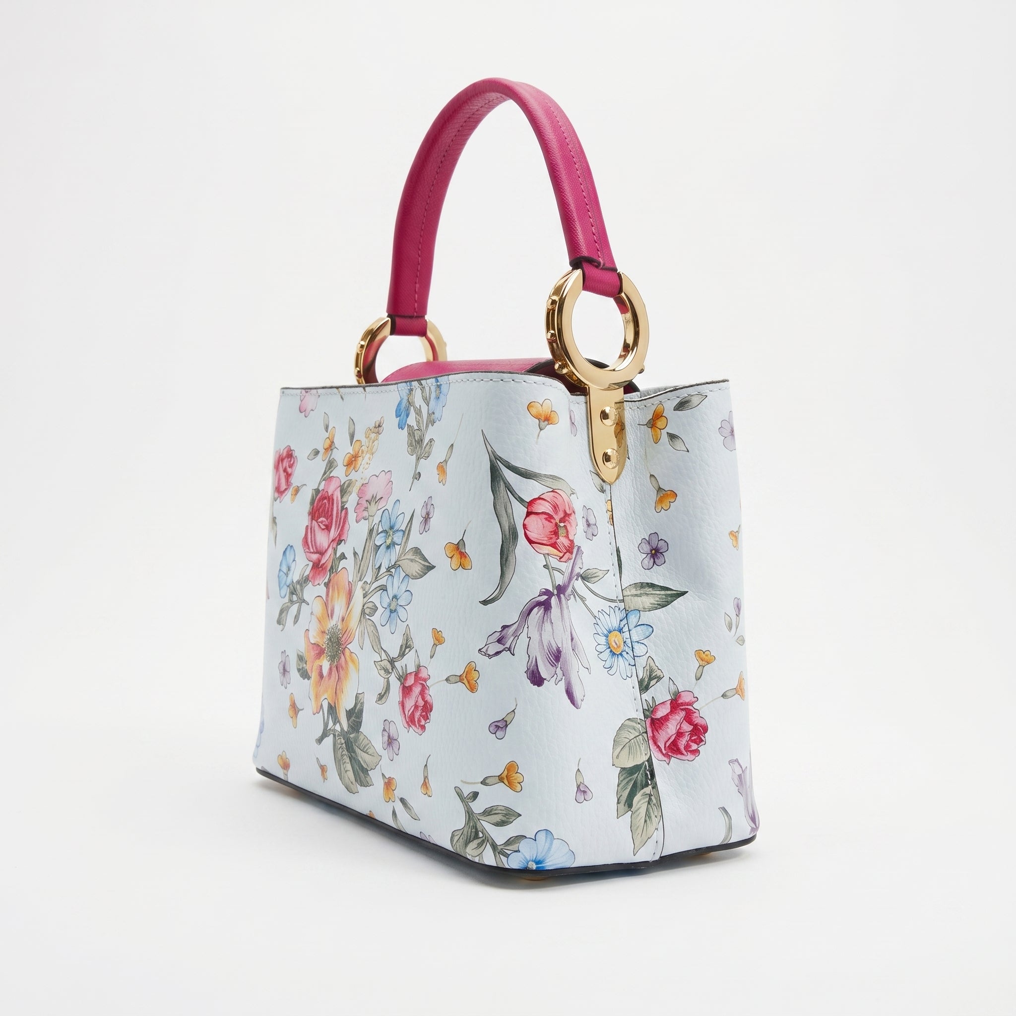 Stile Donna borsa a tracolla vera pelle stampa floreale rosa – vista dall'alto