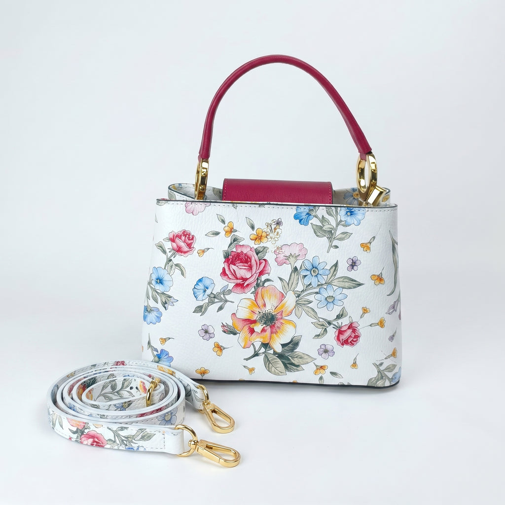 Stile Donna borsa a tracolla vera pelle stampa floreale – dettaglio chiusura