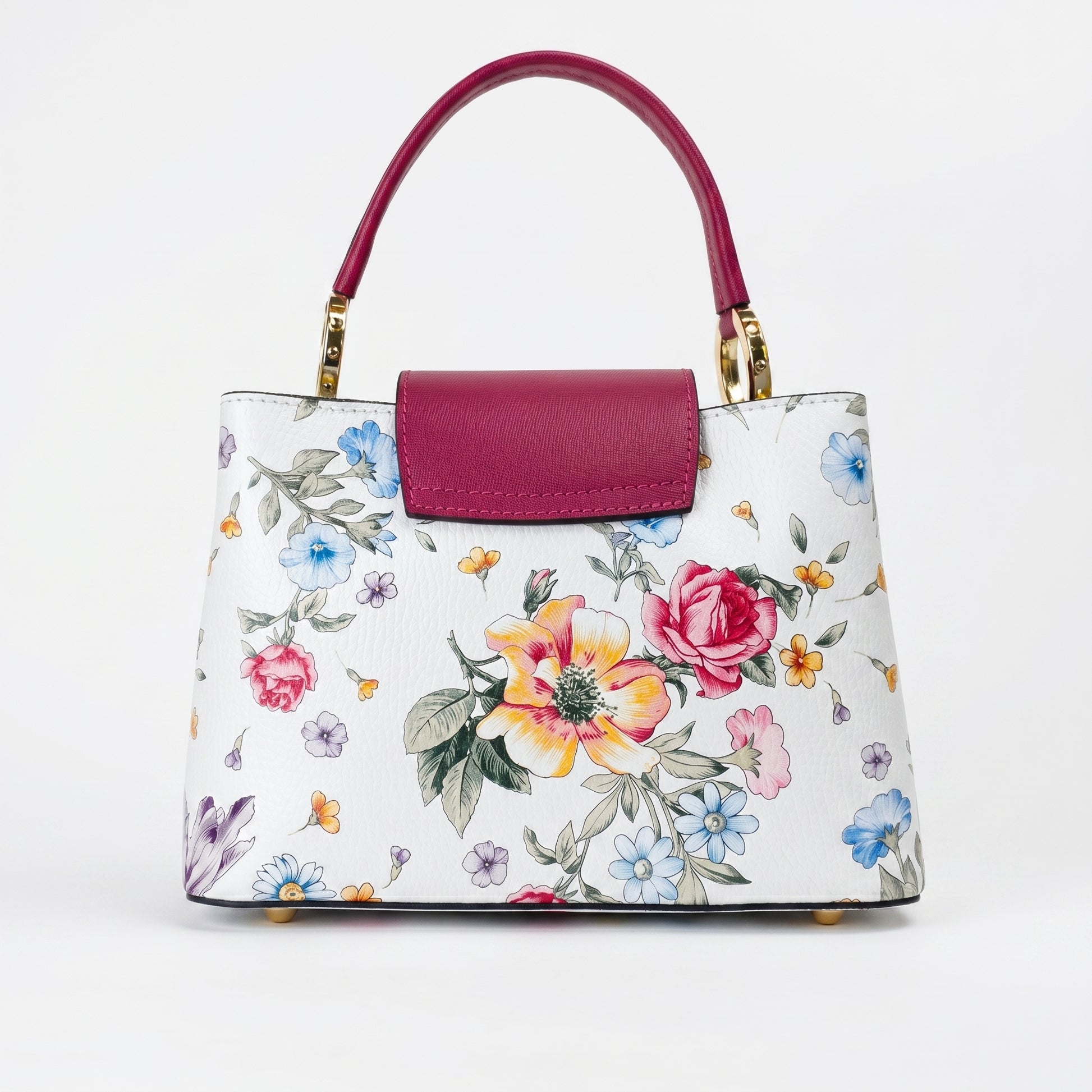 Stile Donna borsa a tracolla vera pelle stampa floreale rosa – interno e tasche