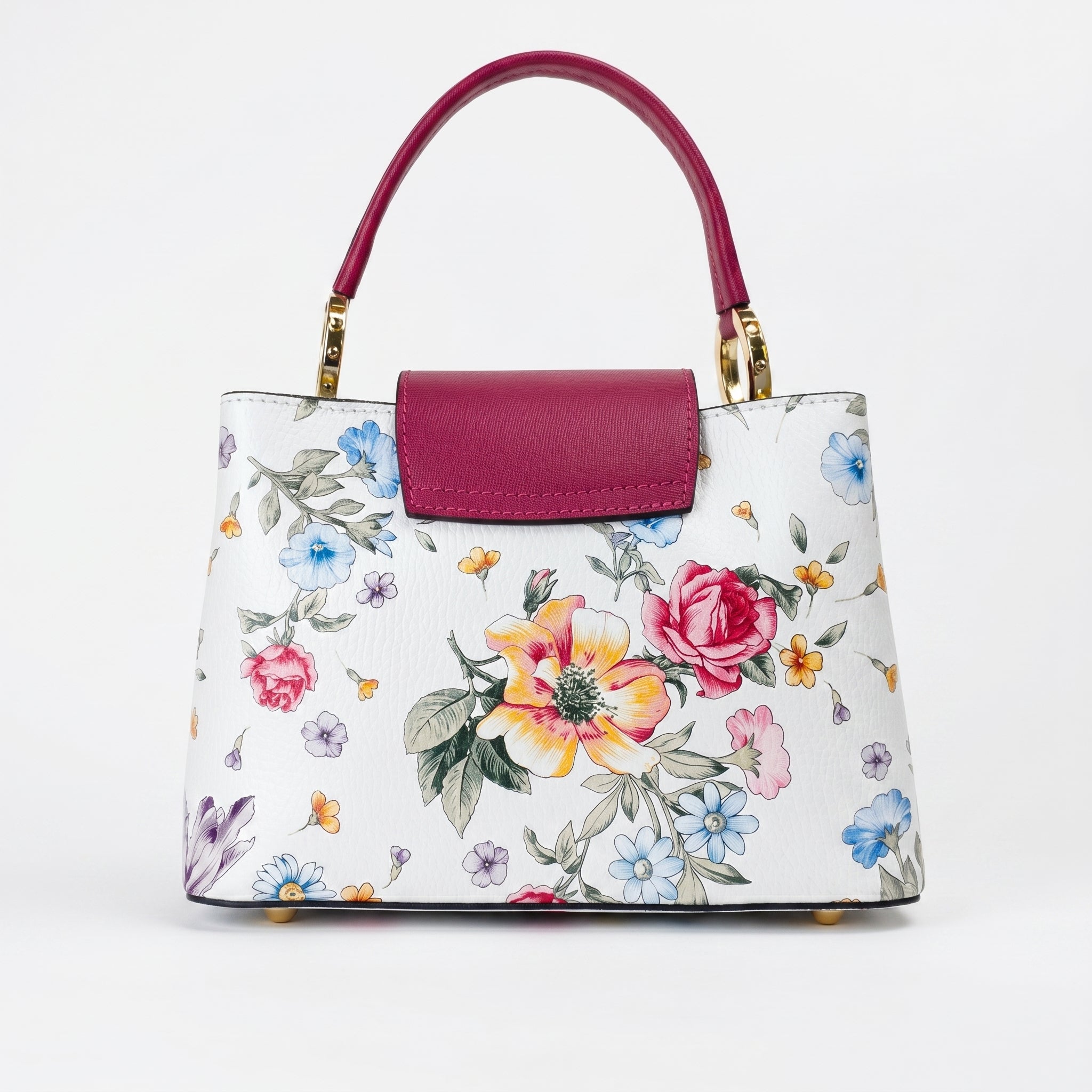 Stile Donna borsa a tracolla vera pelle stampa floreale rosa – interno e tasche