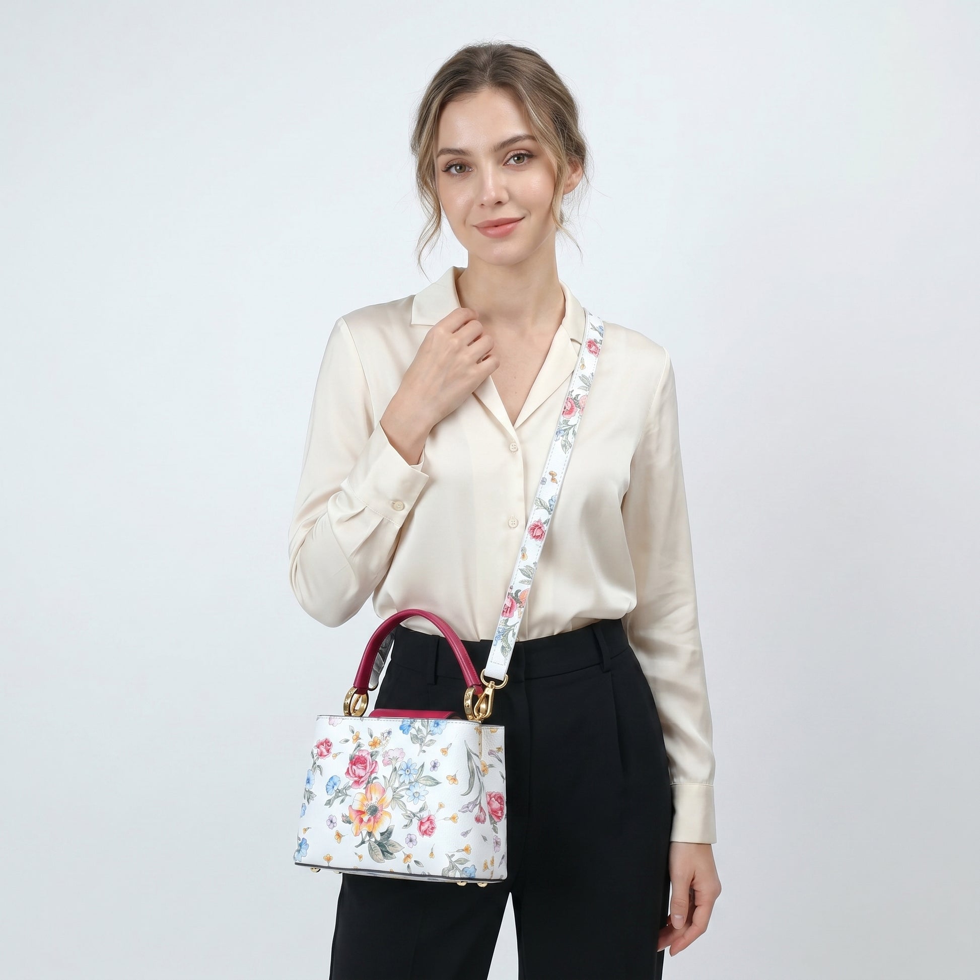 Stile Donna borsa a tracolla vera pelle stampa floreale – vista supplementare