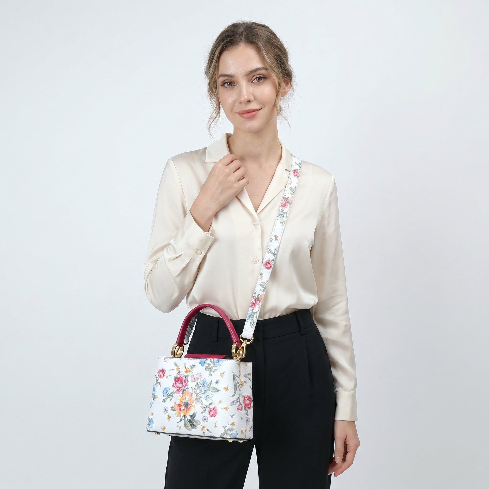 Stile Donna borsa a tracolla vera pelle stampa floreale – vista supplementare