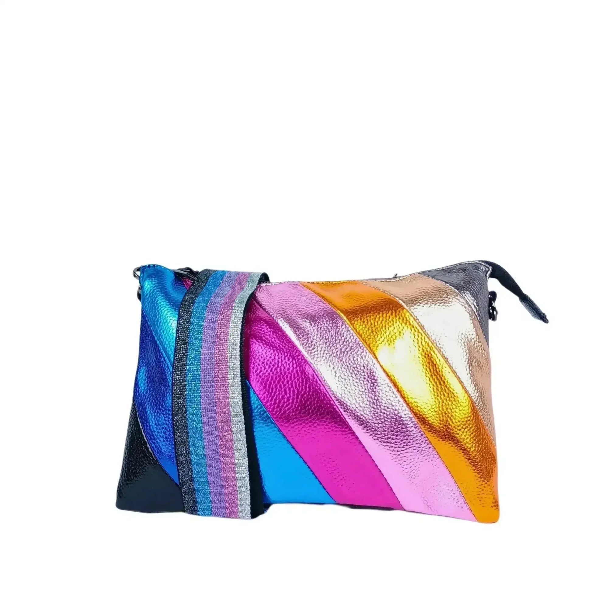 Stile Donna borsa a tracolla ecopelle arcobaleno metallizzata vivace donna – vista frontale