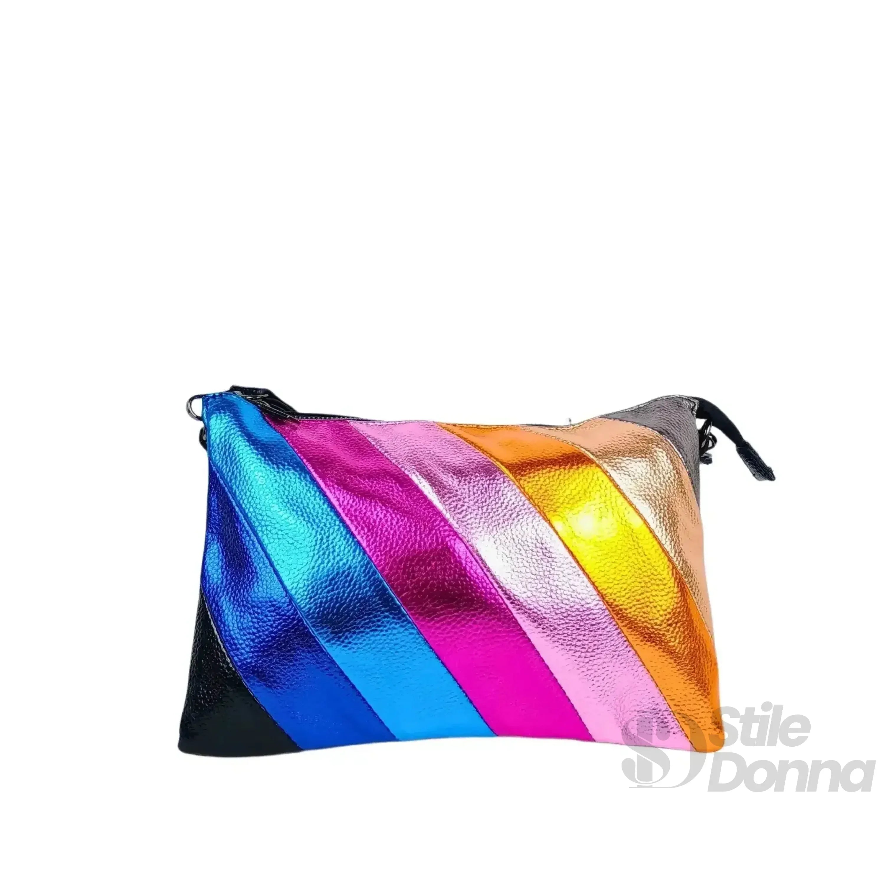 Stile Donna borsa a tracolla ecopelle arcobaleno metallizzata – vista laterale