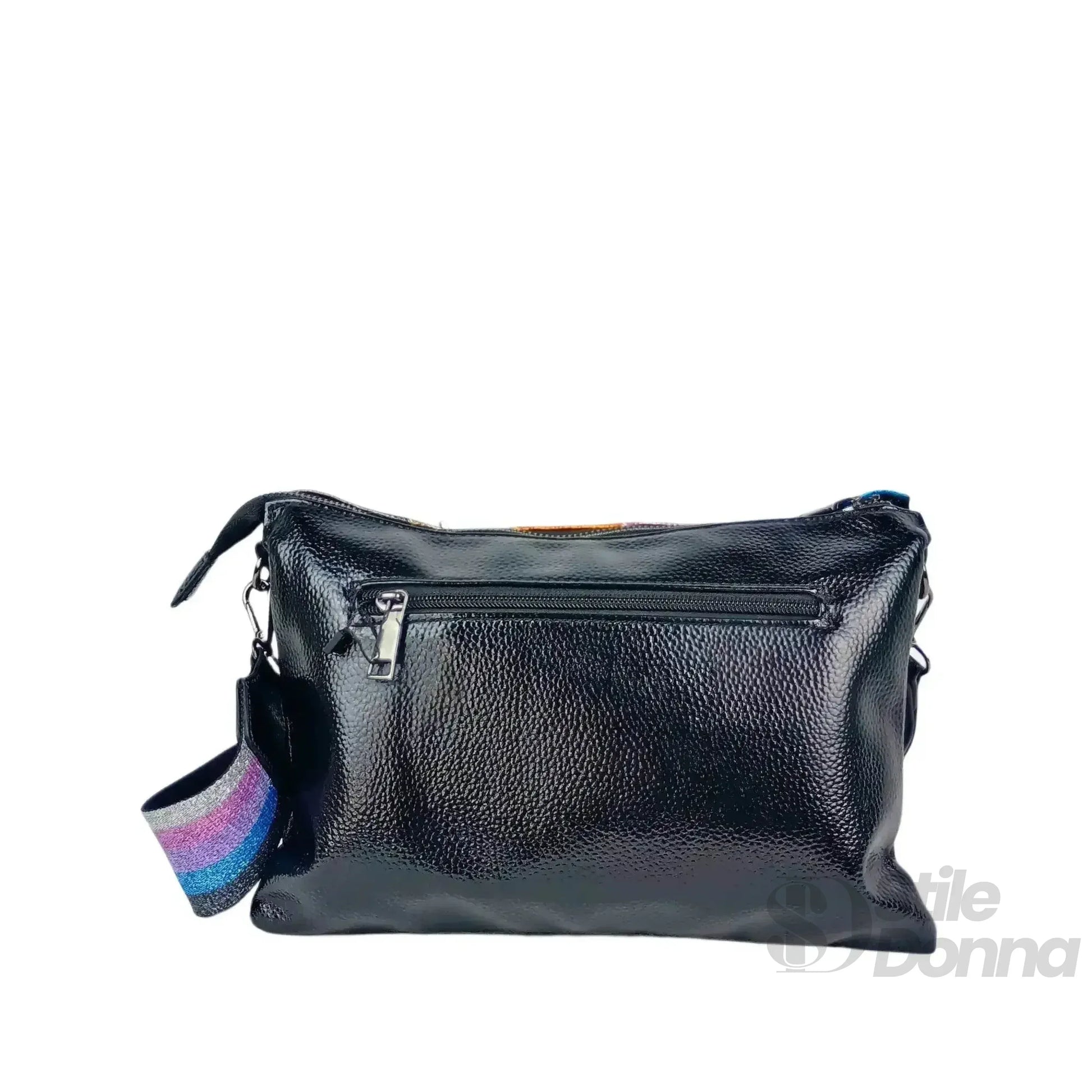 Stile Donna borsa a tracolla ecopelle arcobaleno metallizzata – dettaglio esterno