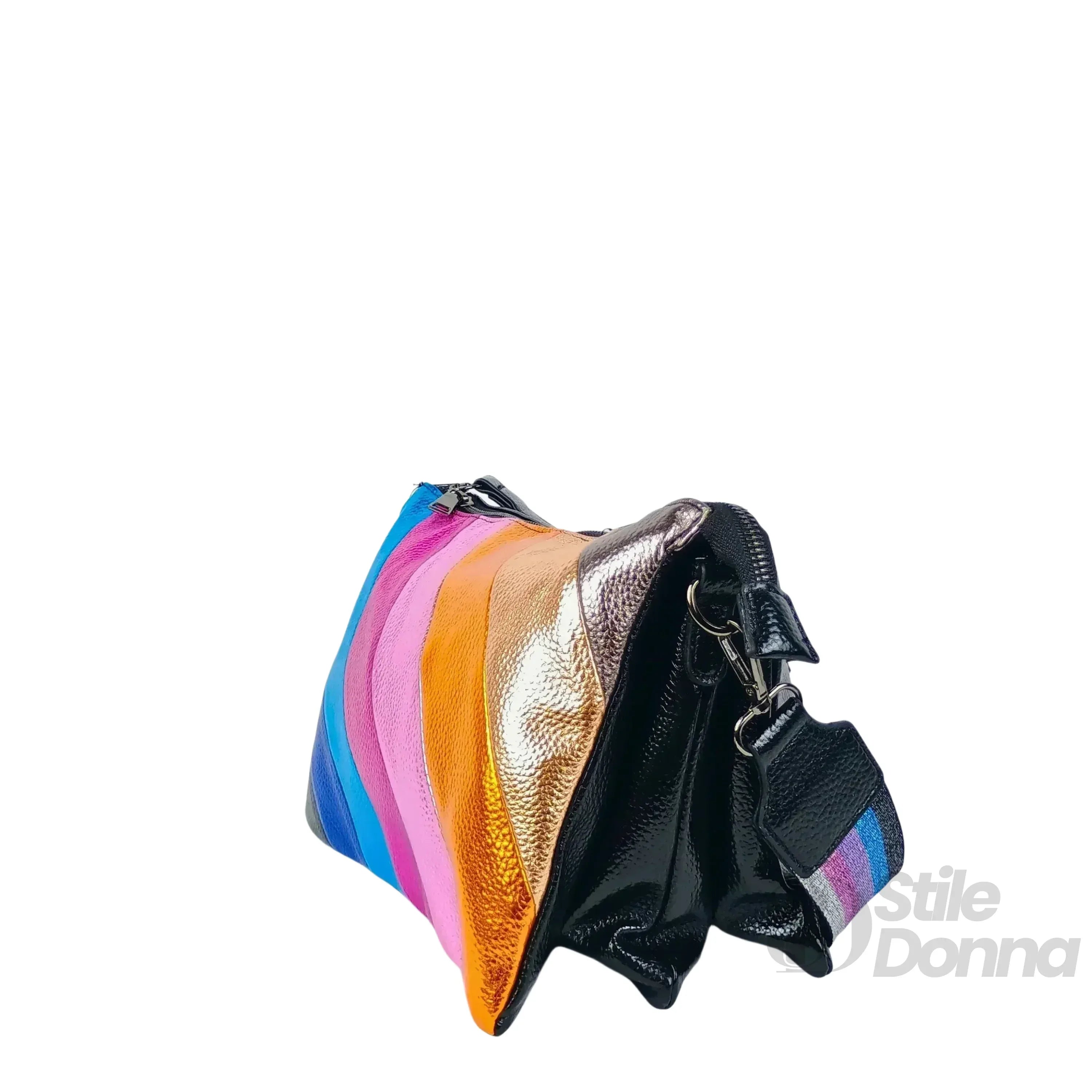 Stile Donna borsa a tracolla ecopelle arcobaleno metallizzata – vista posteriore