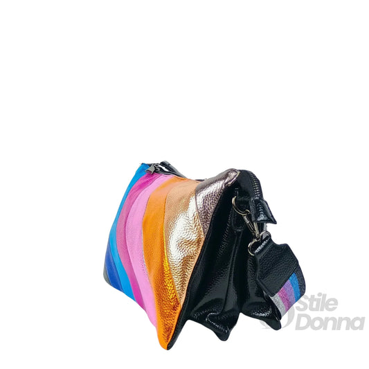 Stile Donna borsa a tracolla ecopelle arcobaleno metallizzata – vista posteriore