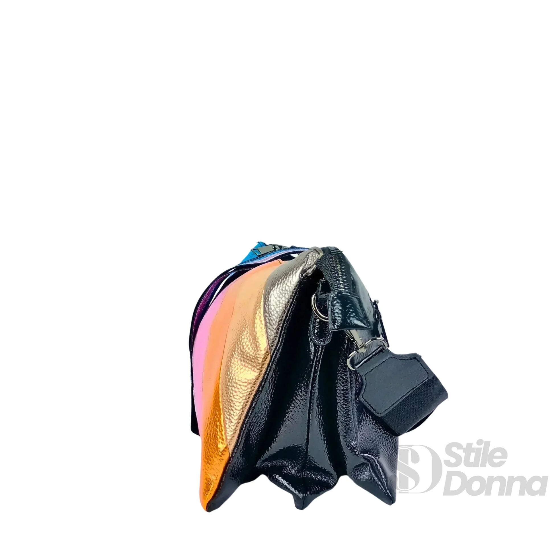 Stile Donna borsa a tracolla ecopelle arcobaleno metallizzata vivace donna – borsa indossata