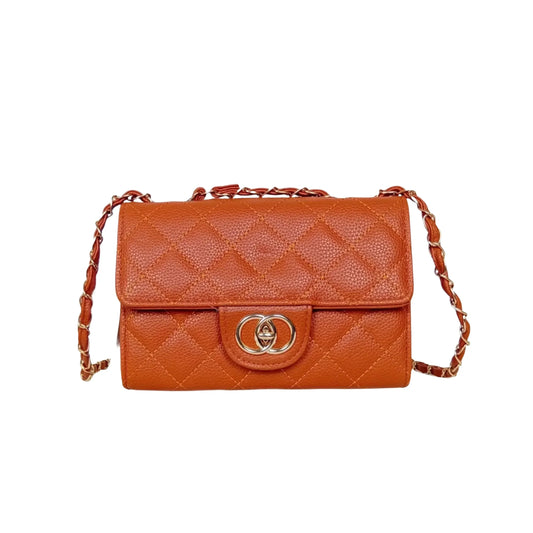 Stile Donna borsa a tracolla ecopelle marrone con catena oro donna – vista frontale