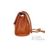 Borsa a Tracolla in Ecopelle Marrone con Catena Oro - Stile Donna Bags