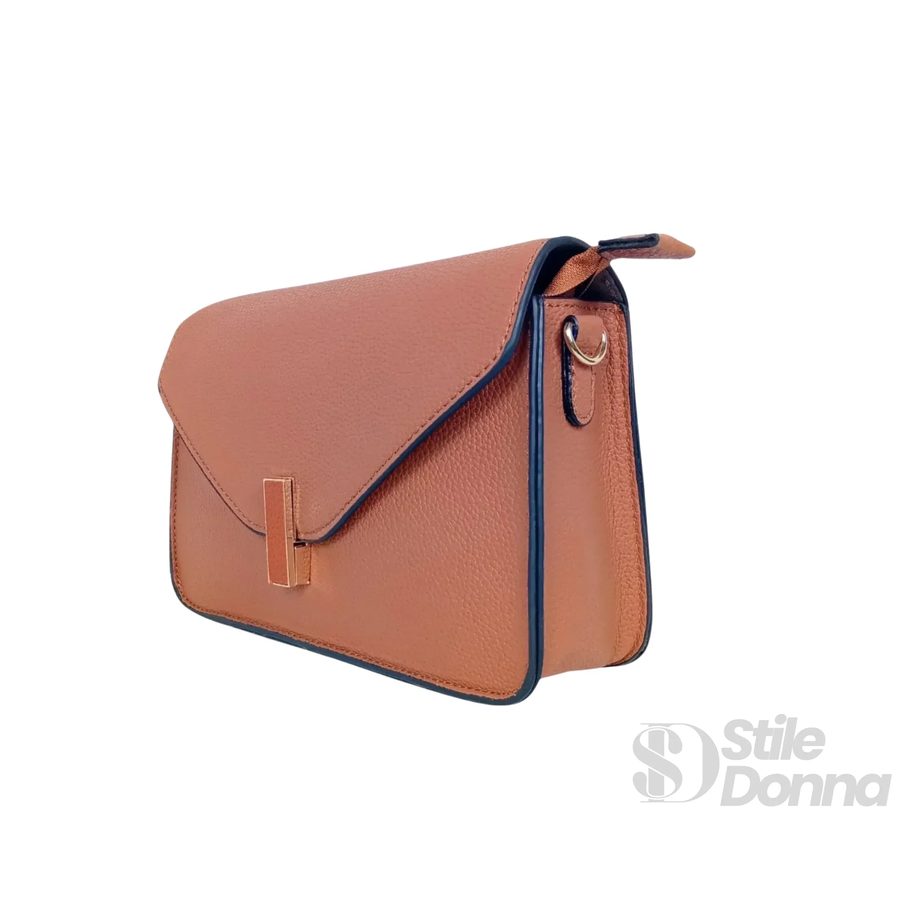 Stile Donna borsa a tracolla ecopelle marrone chiusura a girello – vista laterale