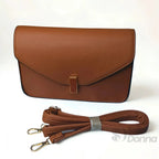 Borsa a Tracolla in Ecopelle Marrone con Chiusura a Girello e Finiture Oro - Stile Donna Bags