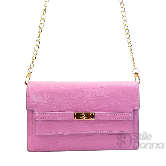 Stile Donna borsa a tracolla similpelle rosa texture coccodrillo – dettaglio esterno