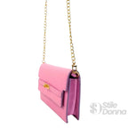 Borsa a Tracolla in Ecopelle Rosa con Struttura Coccodrillo - Stile Donna Bags