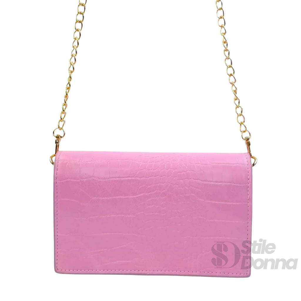 Stile Donna borsa a tracolla similpelle rosa texture coccodrillo – interno e tasche