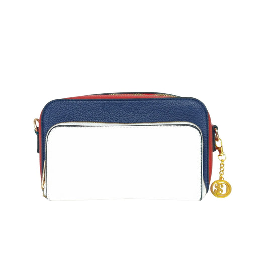 Stile Donna borsa a tracolla ecopelle tricolore blu donna – vista frontale