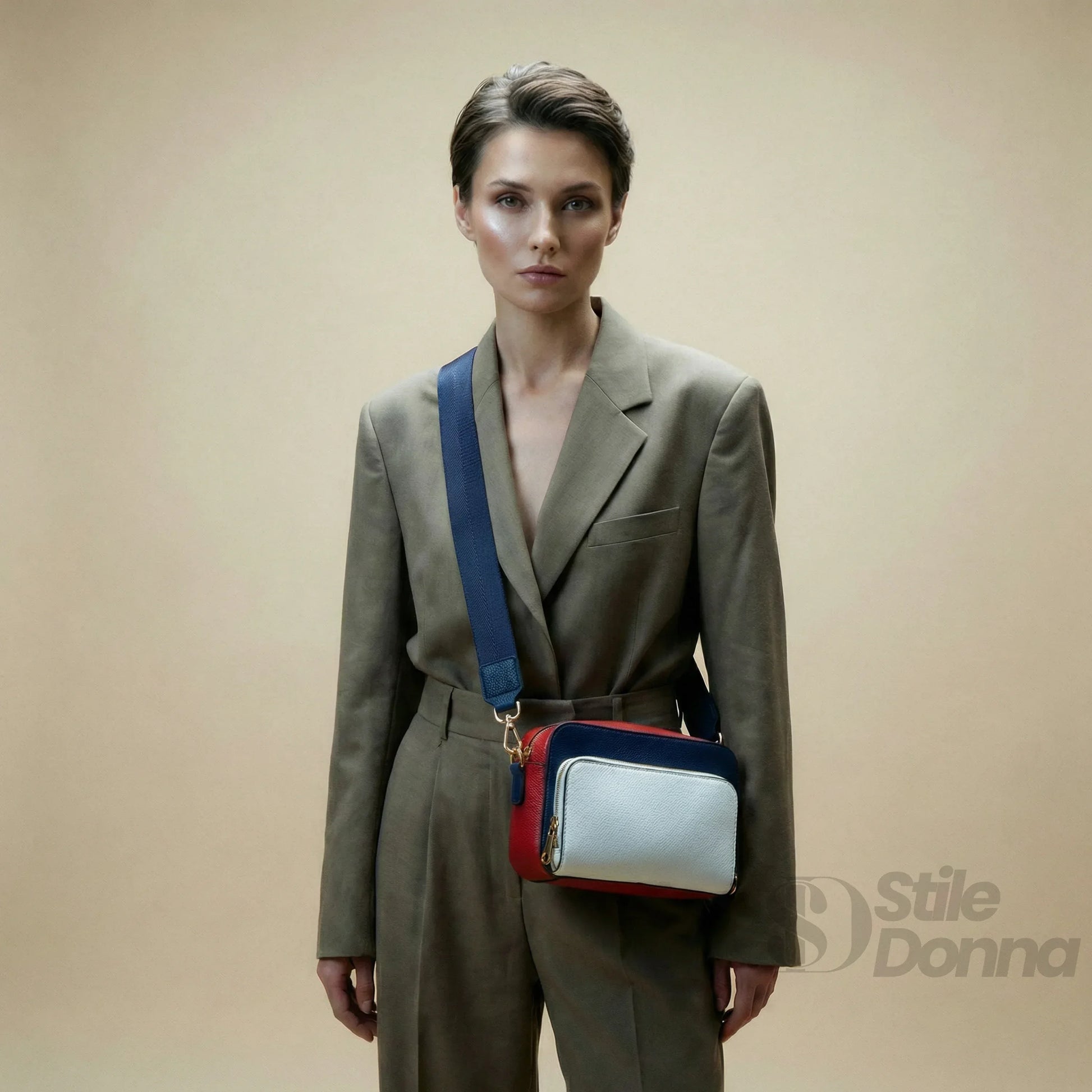 Stile Donna borsa a tracolla ecopelle tricolore vivace – vista laterale