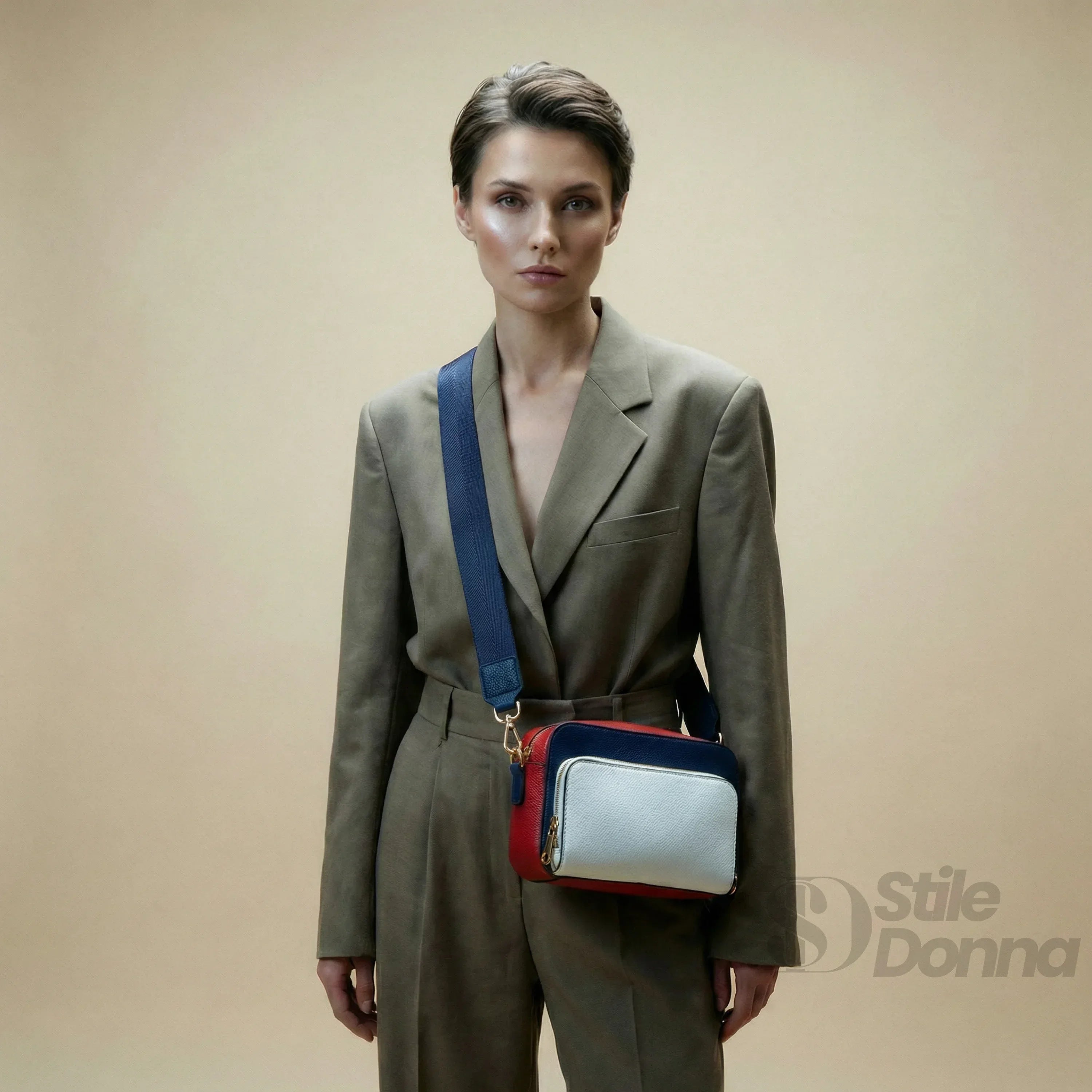 Stile Donna borsa a tracolla ecopelle tricolore vivace – vista laterale