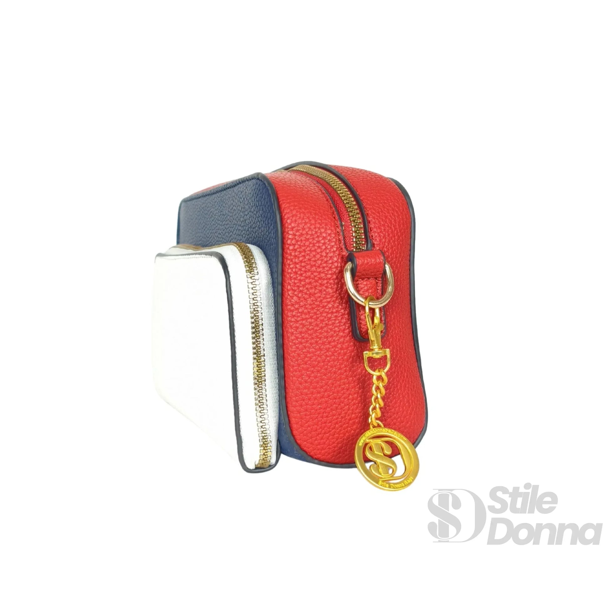 Stile Donna borsa a tracolla ecopelle tricolore mini fotocamera – dettaglio esterno