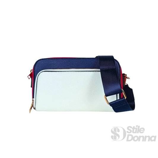 Stile Donna borsa a tracolla ecopelle tricolore blu – vista posteriore