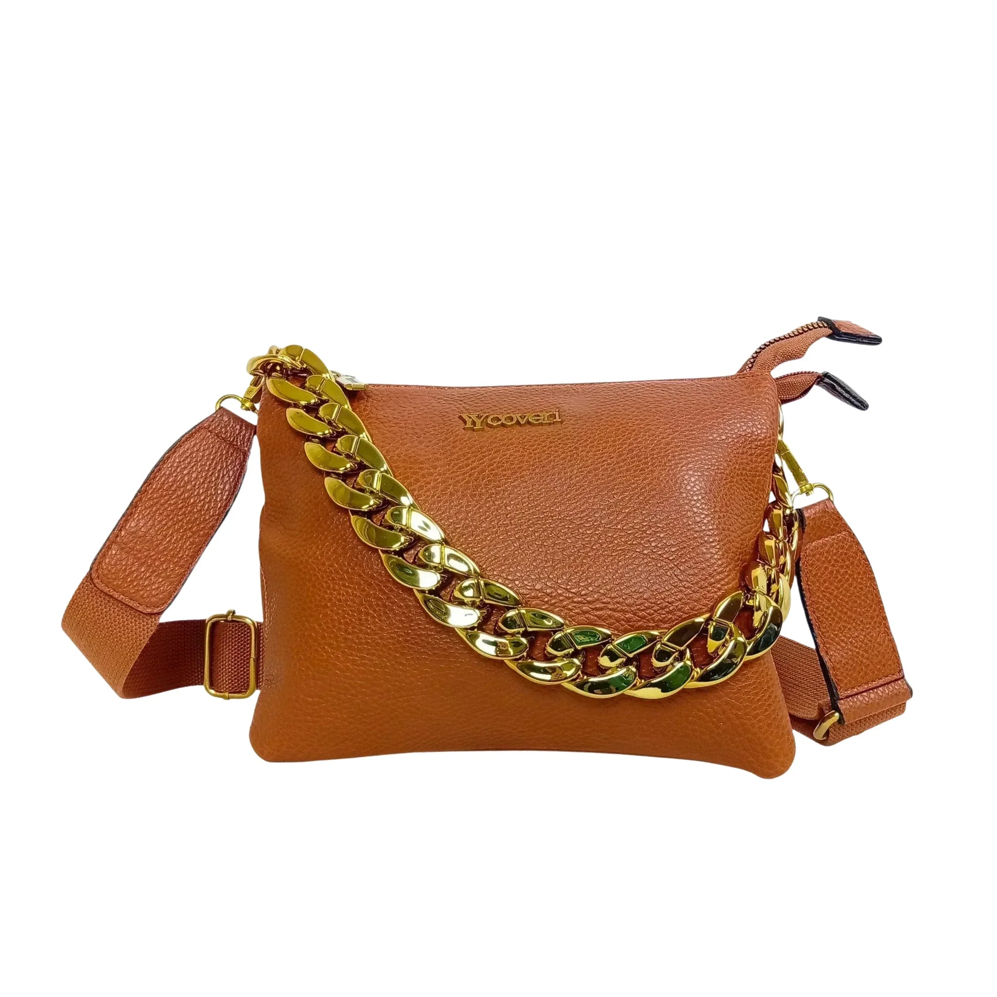 Stile Donna borsa a tracolla ecopelle con catena dorata e chiusura a cerniera donna – vista frontale