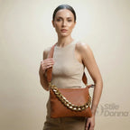 Borsa a Tracolla in Ecopelle con Catena Dorata e Chiusura a Cerniera - Stile Donna Bags