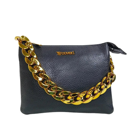 Stile Donna borsa a tracolla ecopelle con catena dorata – dettaglio esterno