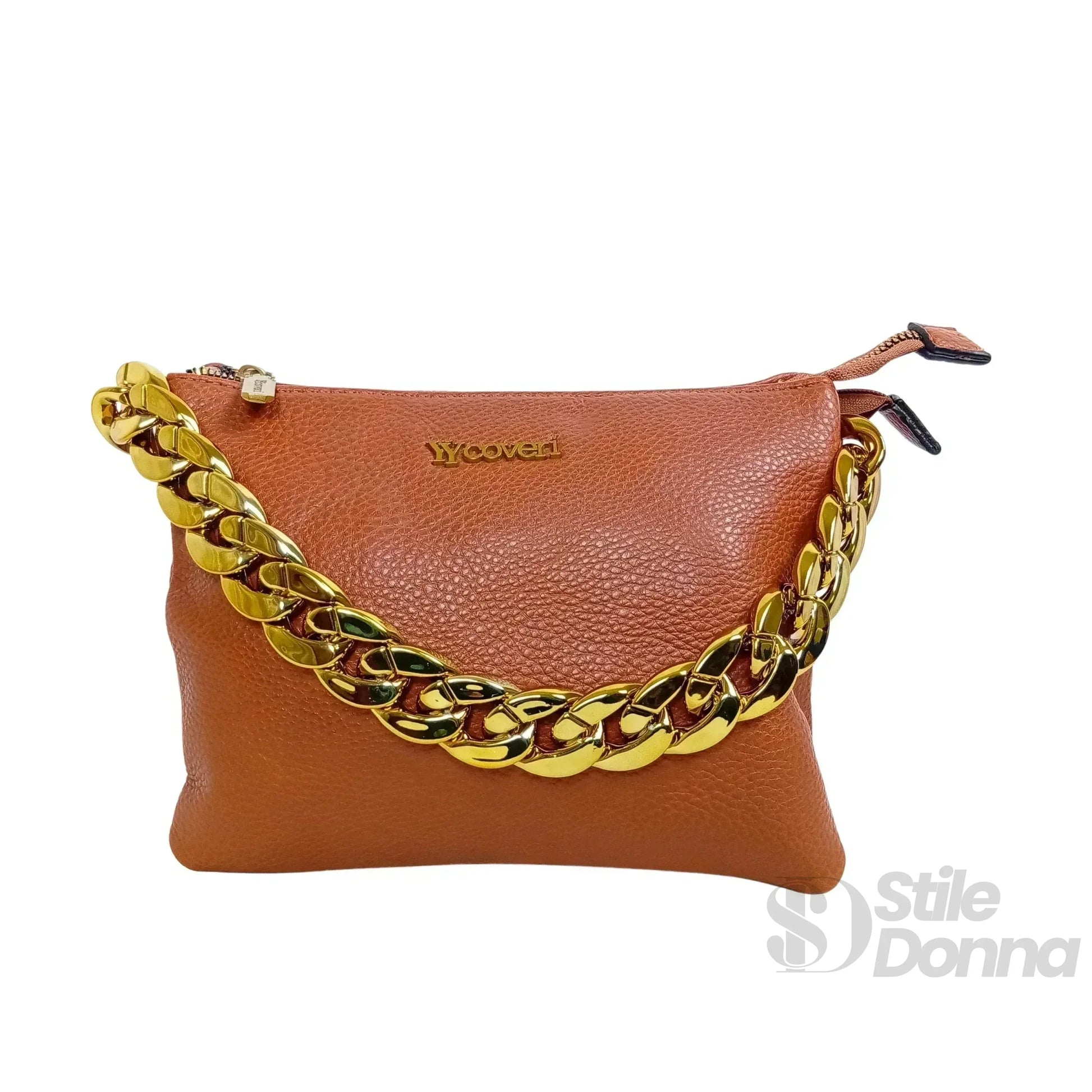 Stile Donna borsa a tracolla ecopelle con catena dorata – interno e tasche