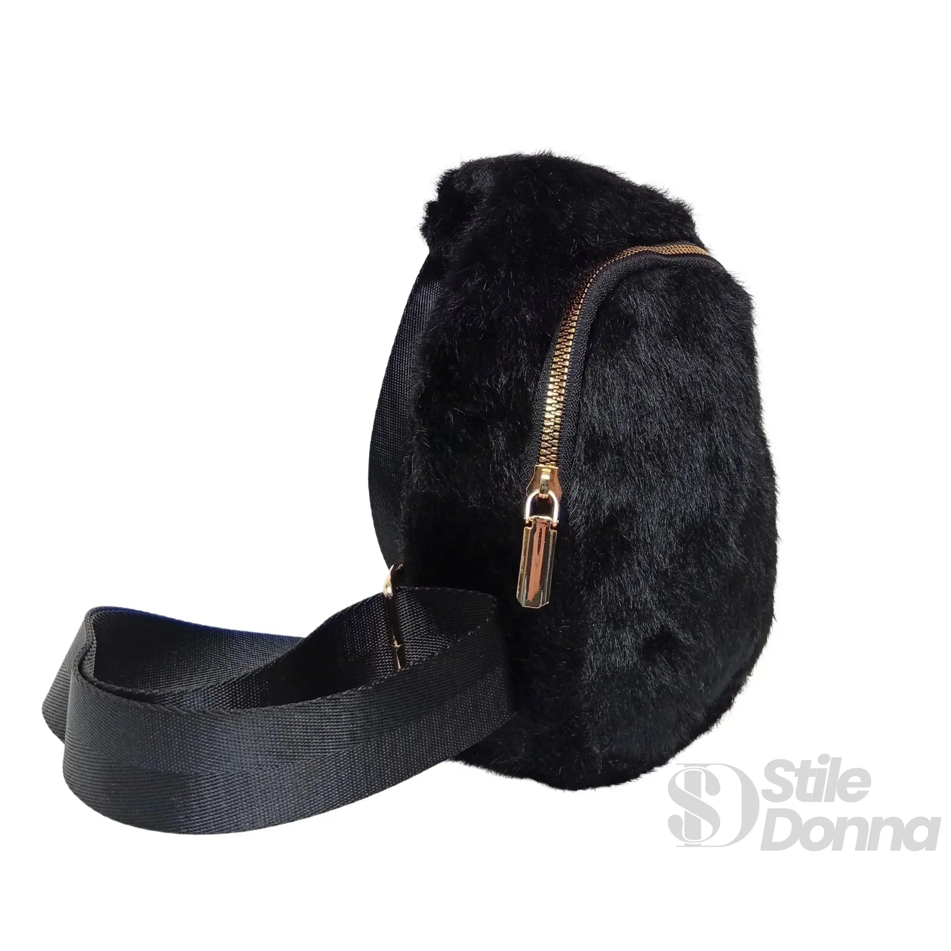 Stile Donna borsa a tracolla pelliccia sintetica morbida – dettaglio manico
