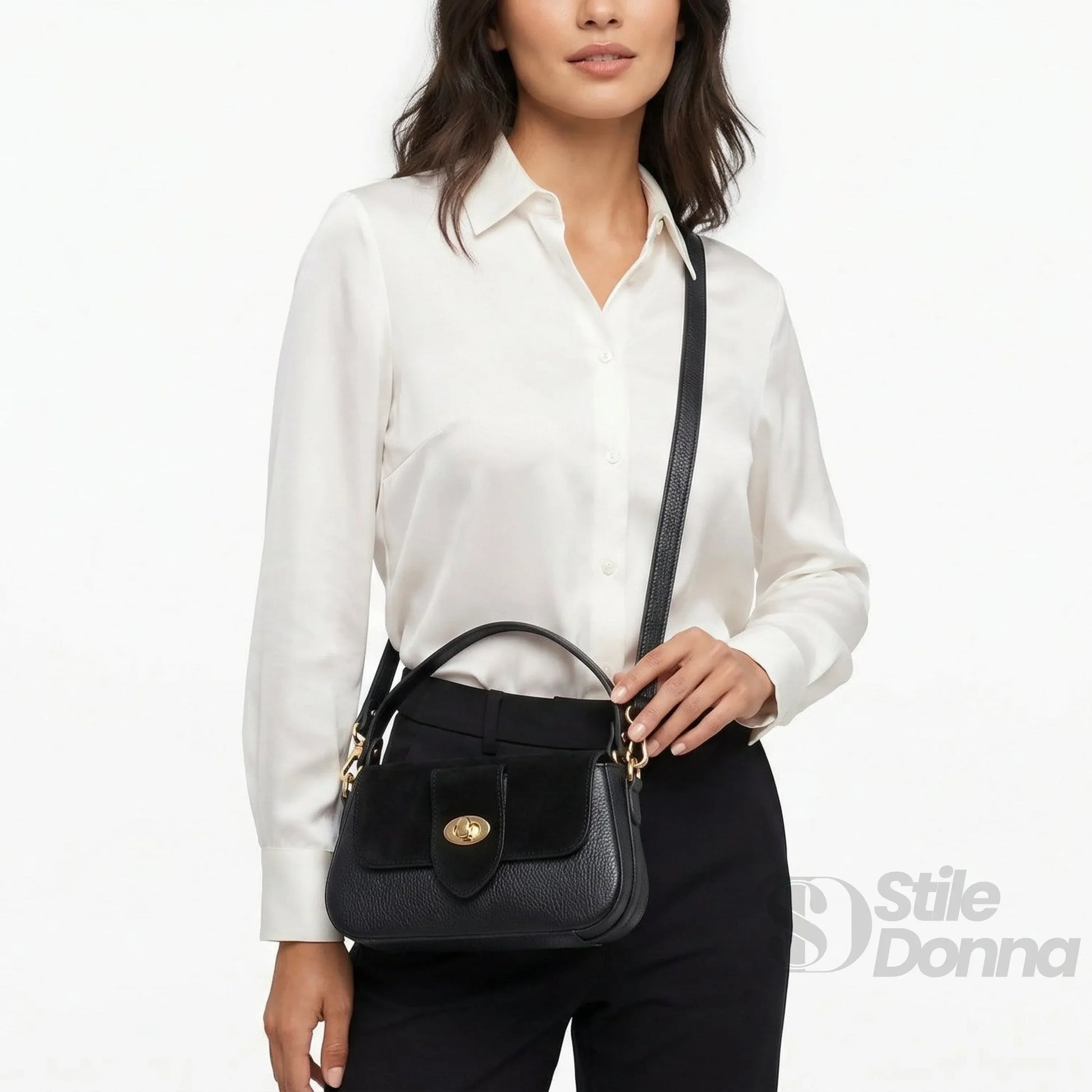 Borsa Bella Nova Crossbody in Vera Pelle e Camoscio | Dettaglio esterno | vera pelle | Verde