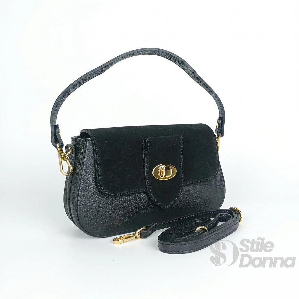 Borsa Bella Nova Crossbody in Vera Pelle e Camoscio | Vista laterale | vera pelle | Verde