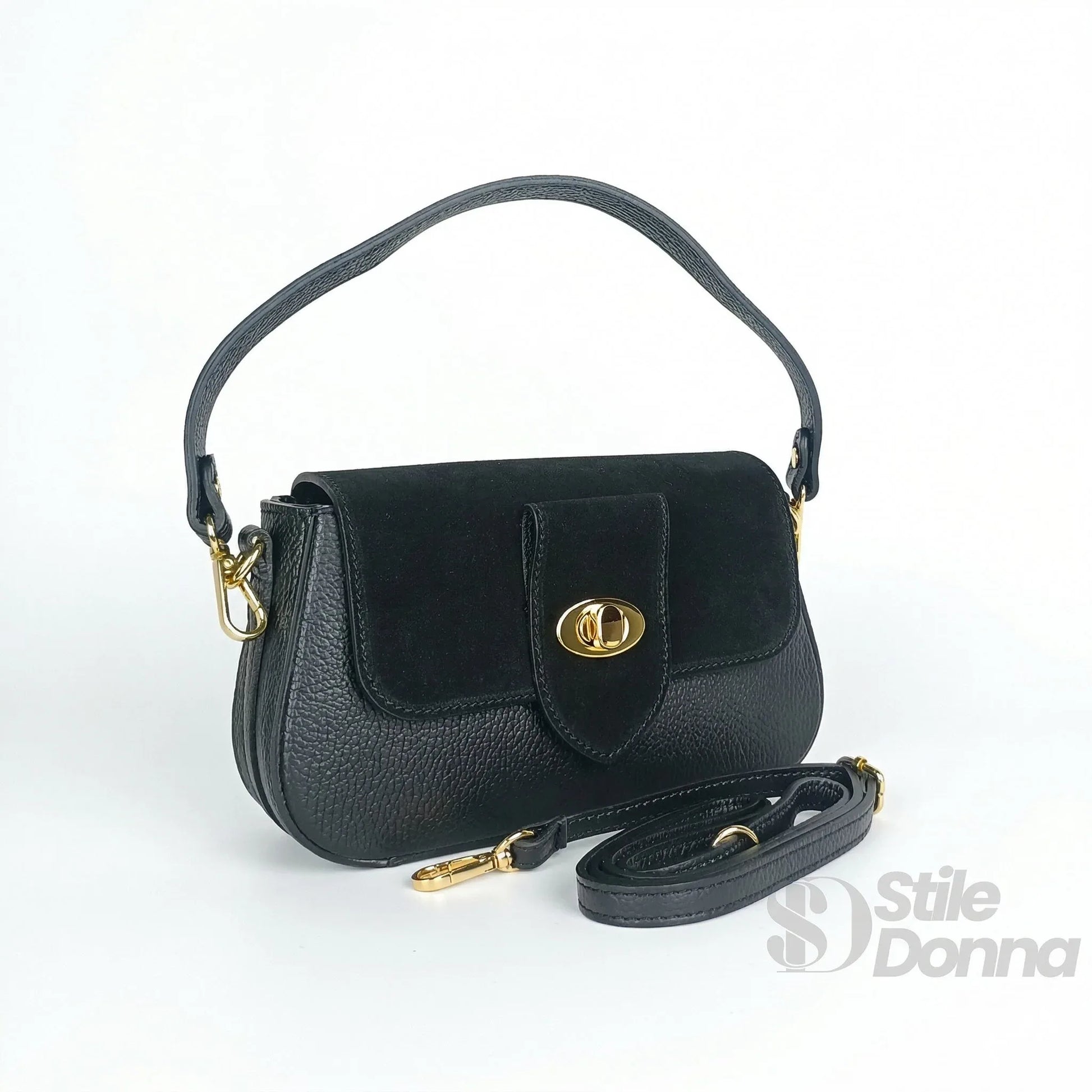 Borsa Bella Nova Crossbody in Vera Pelle e Camoscio | Vista laterale | vera pelle | Verde