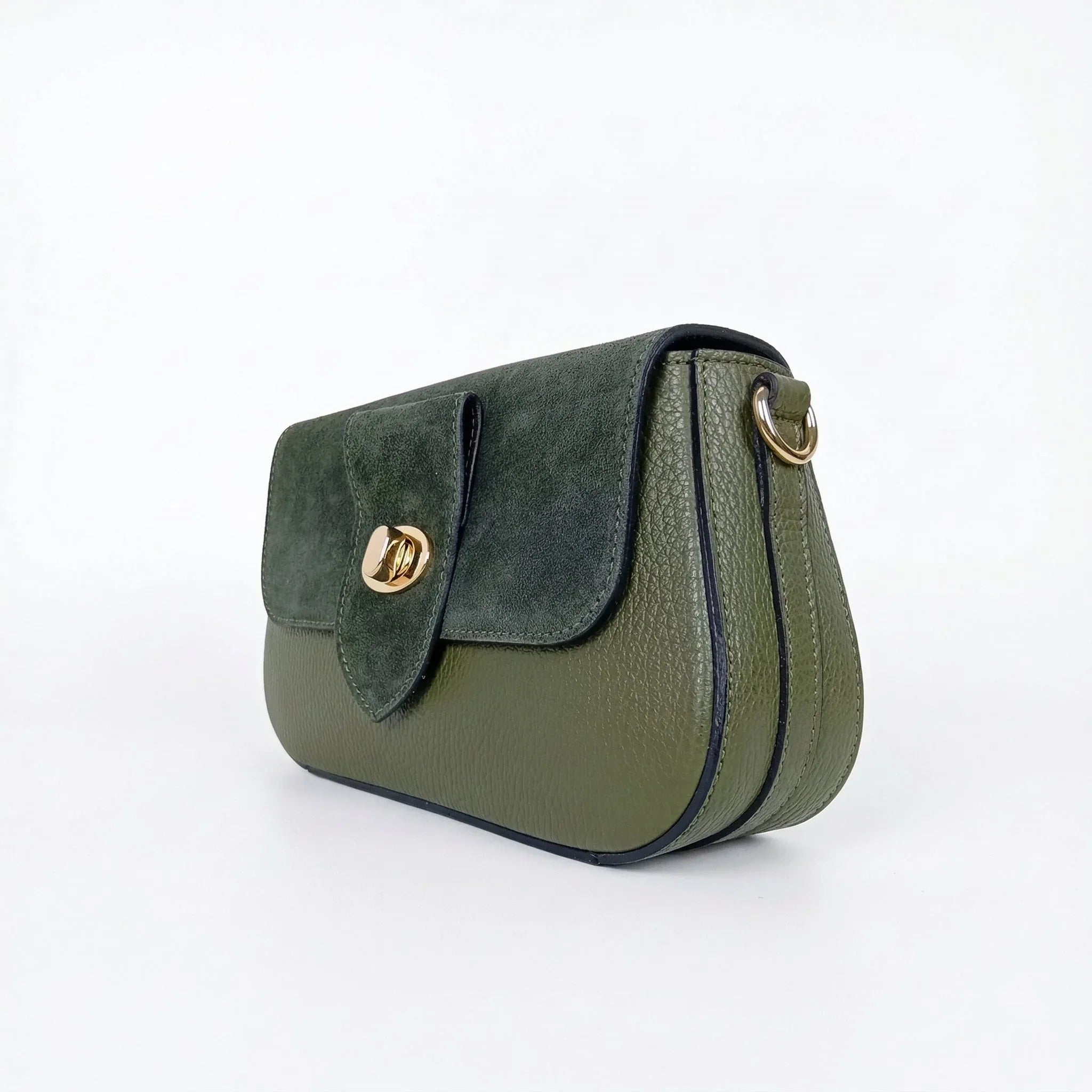 Borsa Bella Nova Crossbody in Vera Pelle e Camoscio | Interno e tasche | vera pelle | Verde