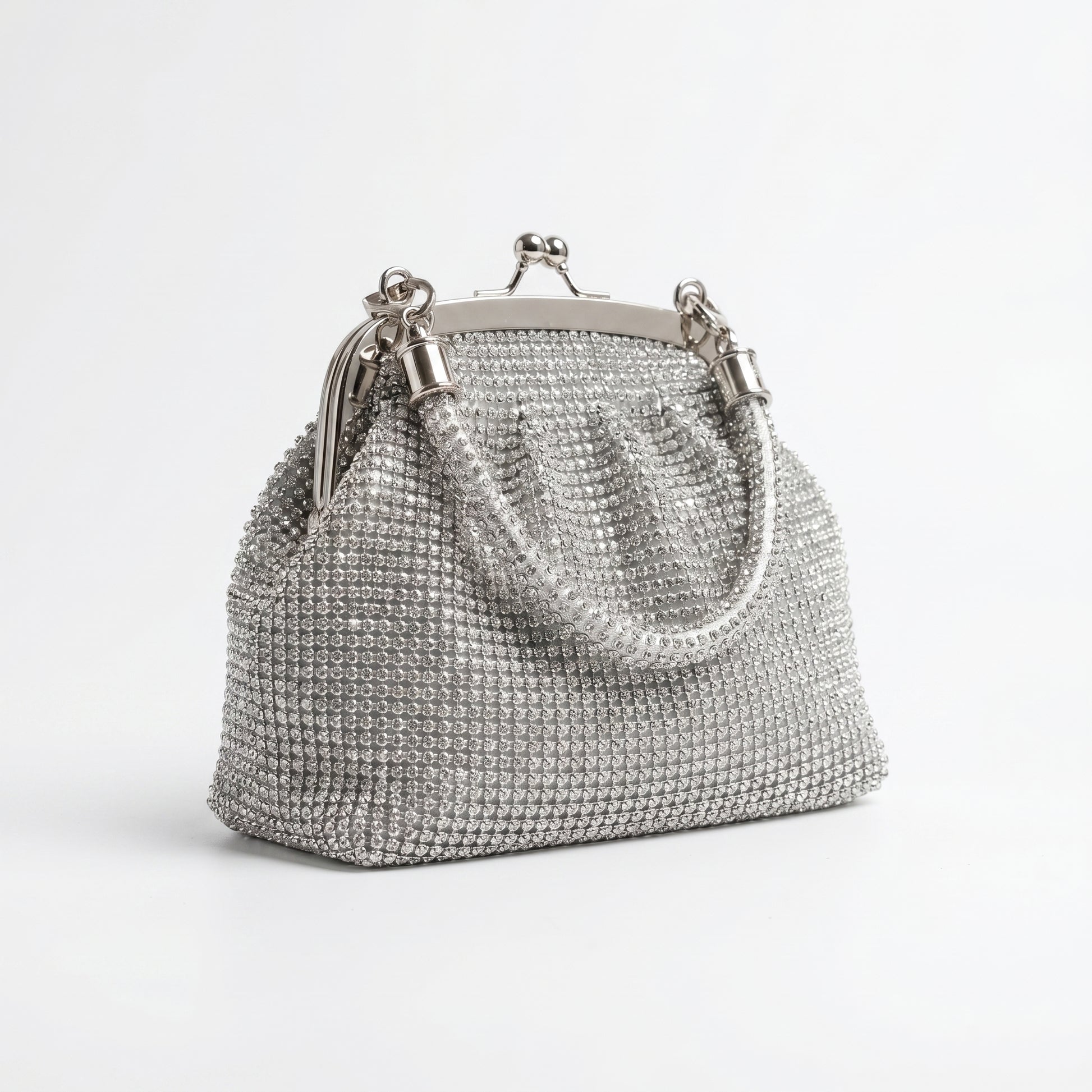 Stile Donna borsa da sera mesh strass argento scintillante donna – vista frontale