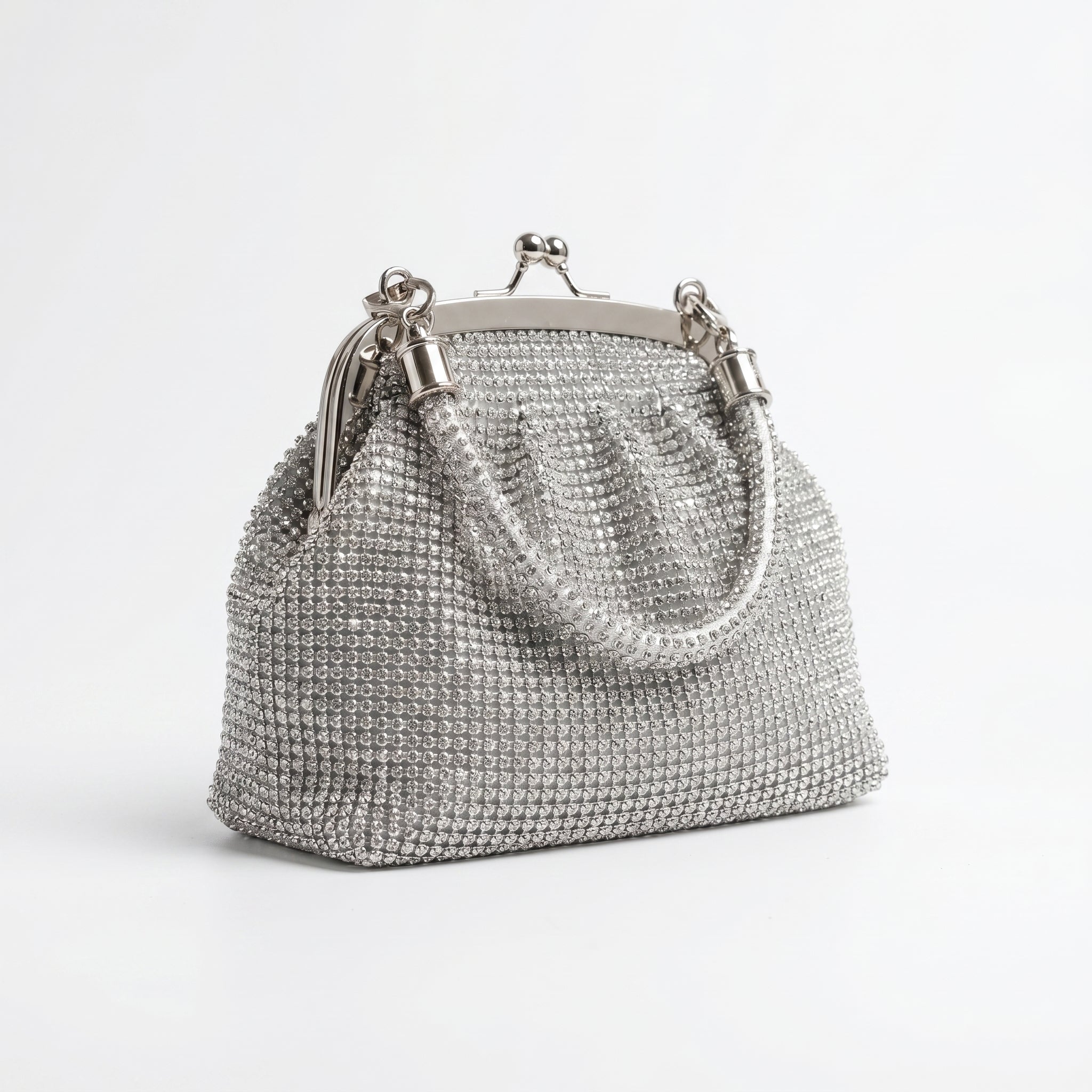 Stile Donna borsa da sera mesh strass argento scintillante donna – vista frontale