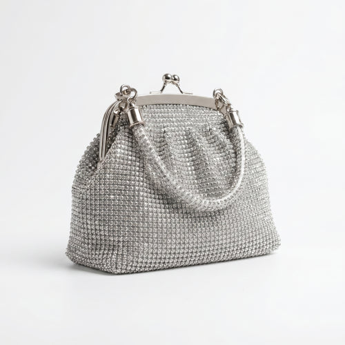 Stile Donna borsa da sera mesh strass argento scintillante donna – vista frontale