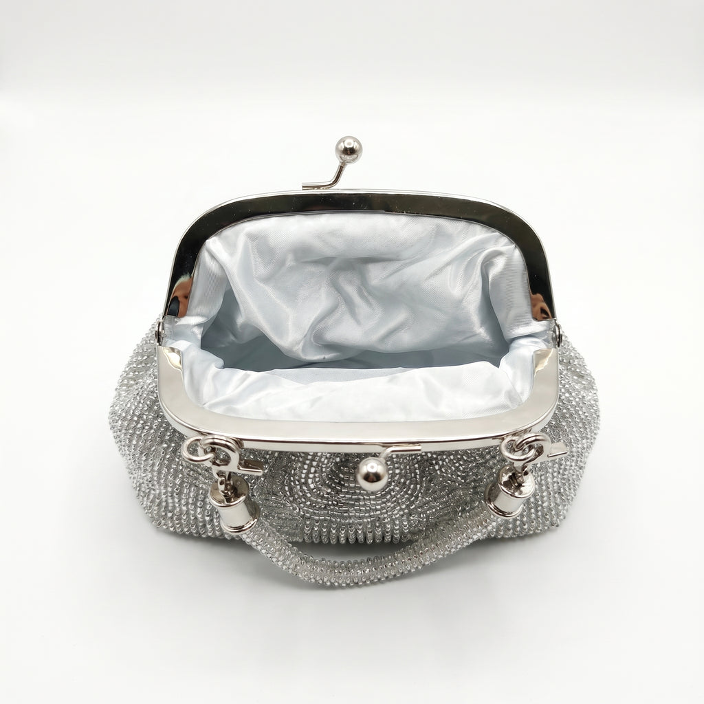 Stile Donna borsa da sera mesh strass argento – dettaglio esterno