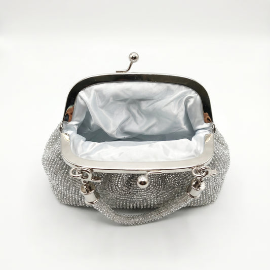 Stile Donna borsa da sera mesh strass argento – dettaglio esterno